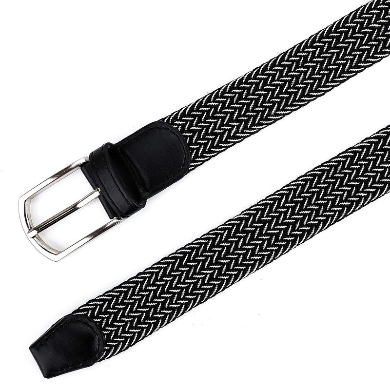 Radmire Braided Canvas Woven Elastic Stretch Belts for Men/Women/Junior with Multicolored (Black-White, Medium/32-34" Waist) - Image 4